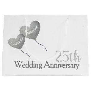 25th Wedding Anniversary silver heart balloon Large Gift Bag