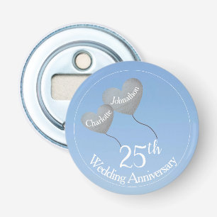 25th wedding anniversary silver heart balloons bottle opener