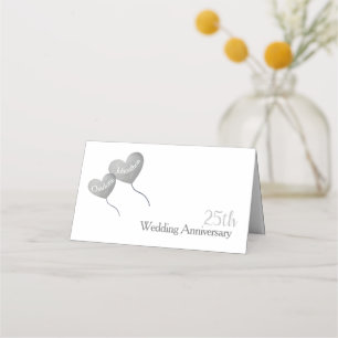 25th wedding anniversary silver heart balloons place card