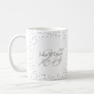 25th Wedding Anniversary Silver Hearts Confetti Coffee Mug