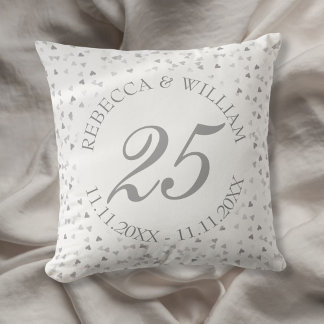 25th Wedding Anniversary Silver Hearts Confetti Cushion