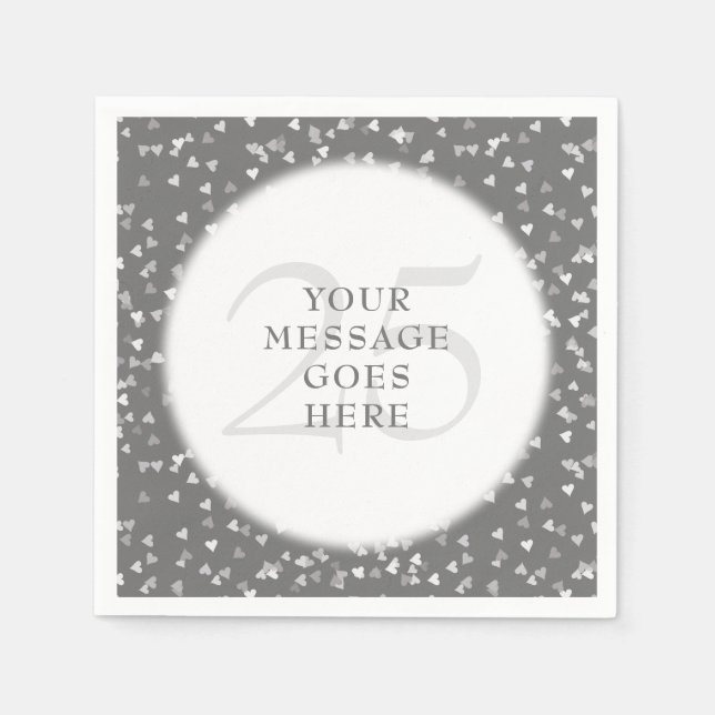 25th Wedding Anniversary Silver Hearts Confetti Napkin (Front)