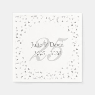 25th Wedding Anniversary Silver Hearts Confetti Napkin