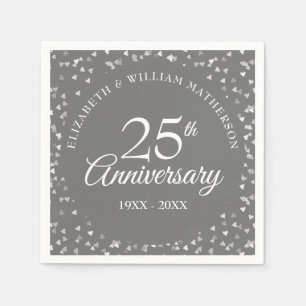 25th Wedding Anniversary Silver Hearts Confetti Napkin