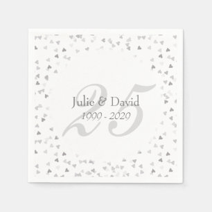 25th Wedding Anniversary Silver Hearts Confetti Napkin