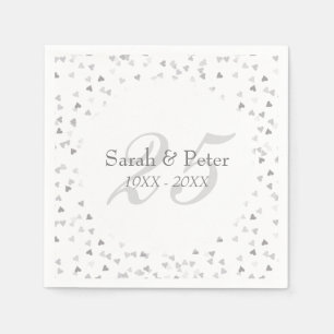 25th Wedding Anniversary Silver Hearts Confetti Napkin
