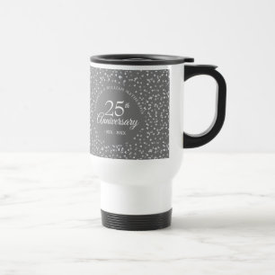 25th Wedding Anniversary Silver Hearts Confetti Travel Mug