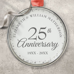 25th Wedding Anniversary Silver Hearts Metal Tree Decoration