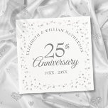 25th Wedding Anniversary Silver Hearts Napkin<br><div class="desc">Featuring delicate silver hearts. Personalize with your special twenty-five years silver anniversary information in chic silver lettering. Designed by Thisisnotme©</div>