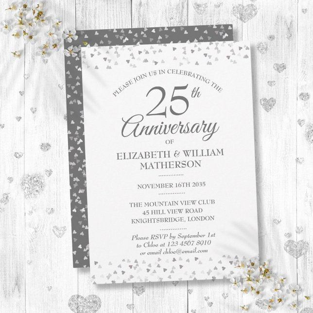 25th Wedding Anniversary Silver Love Hearts Invitation (25th Wedding Anniversary Silver Love Hearts Invitation)