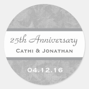 25th Wedding Anniversary Silver Muted Leaves A05 Classic Round Sticker