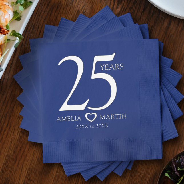 25th wedding anniversary silver open heart foil napkins (Creator Uploaded)