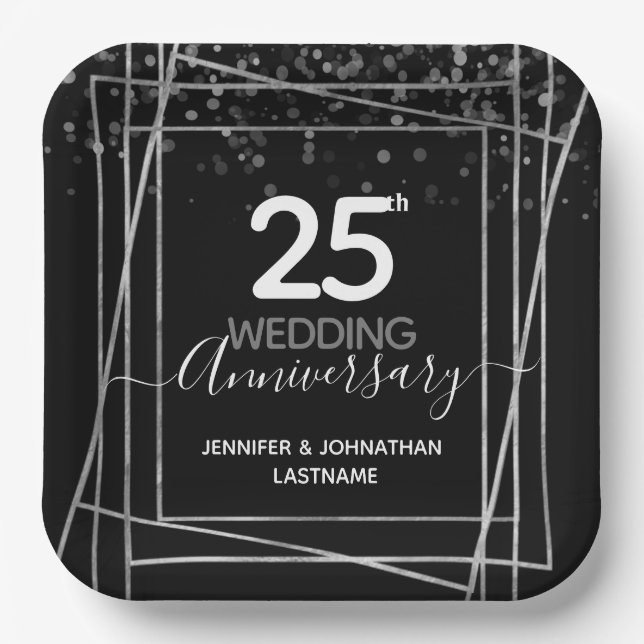 25th Wedding Anniversary Silver Paper Plate (Front)