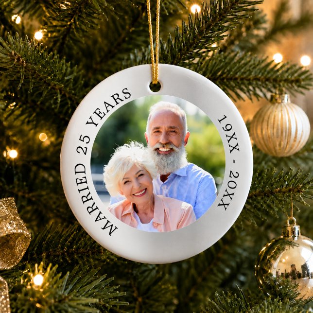 25th wedding anniversary silver photo ceramic tree decoration (Creator Uploaded)