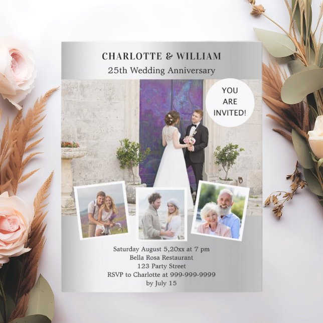 25th wedding anniversary silver photo invitation (Creator Uploaded)