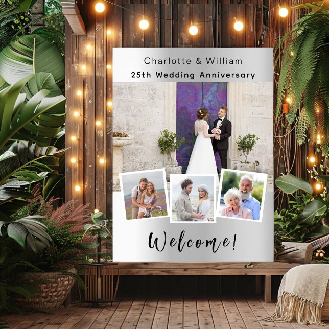 25th wedding anniversary silver photo welcome sign (Creator Uploaded)