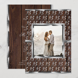 25th Wedding Anniversary Silver Rustic Wood Invitation