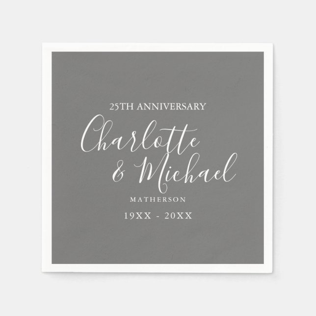 25th Wedding Anniversary Silver Signature Script Napkin (Front)