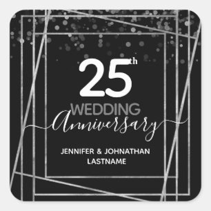 25th Wedding Anniversary Silver Square Sticker