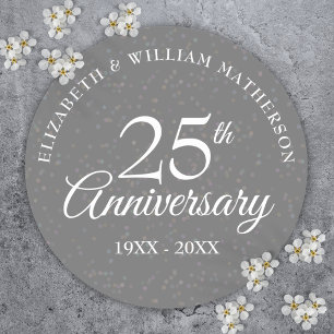 25th Wedding Anniversary Silver Stardust Classic Round Sticker