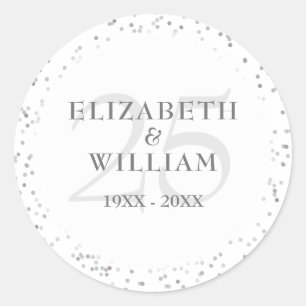 25th Wedding Anniversary Silver Stardust Classic Round Sticker