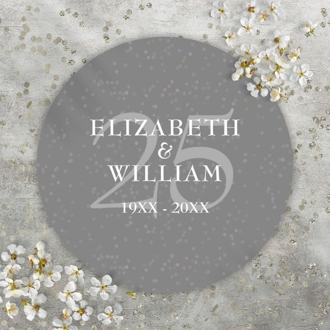 25th Wedding Anniversary Silver Stardust Confetti Classic Round Sticker (25th Wedding Anniversary Silver Stardust Confetti Classic Round Sticker)