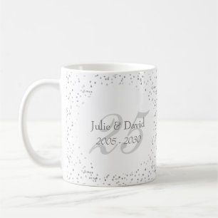 25th Wedding Anniversary Silver Stardust Confetti Coffee Mug