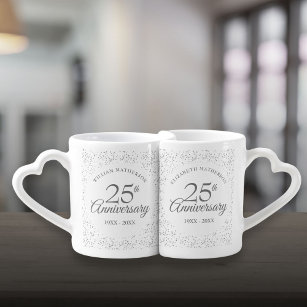 25th Wedding Anniversary Silver Stardust Confetti Coffee Mug Set
