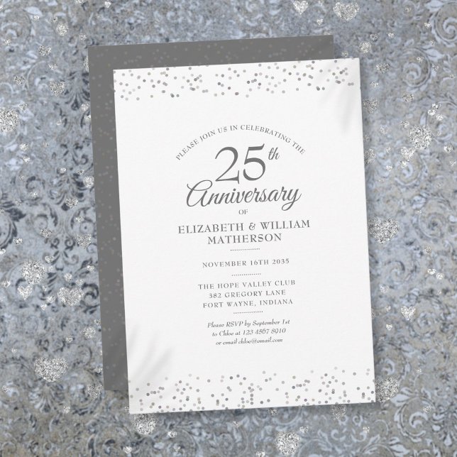 25th Wedding Anniversary Silver Stardust Confetti Invitation (25th Wedding Anniversary Silver Stardust Confetti Invitation)