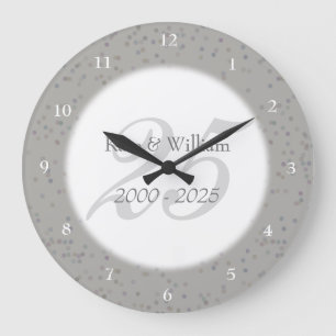 25th Wedding Anniversary Silver Stardust Confetti Large Clock