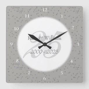 25th Wedding Anniversary Silver Stardust Confetti Square Wall Clock