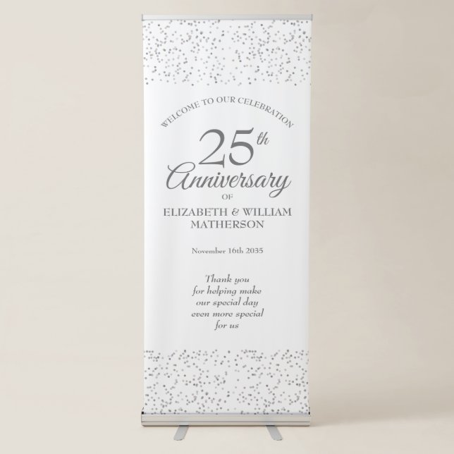 25th Wedding Anniversary Silver Stardust Welcome Retractable Banner (Front)