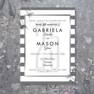 25th Wedding Anniversary Silver Stripe Art Deco Invitation