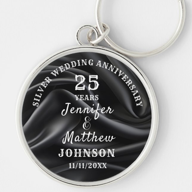 25th WEDDING ANNIVERSARY Silver Wedding Editable Key Ring (Front)