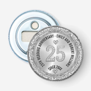 25th Wedding Anniversary Silver White Diamonds Bottle Opener