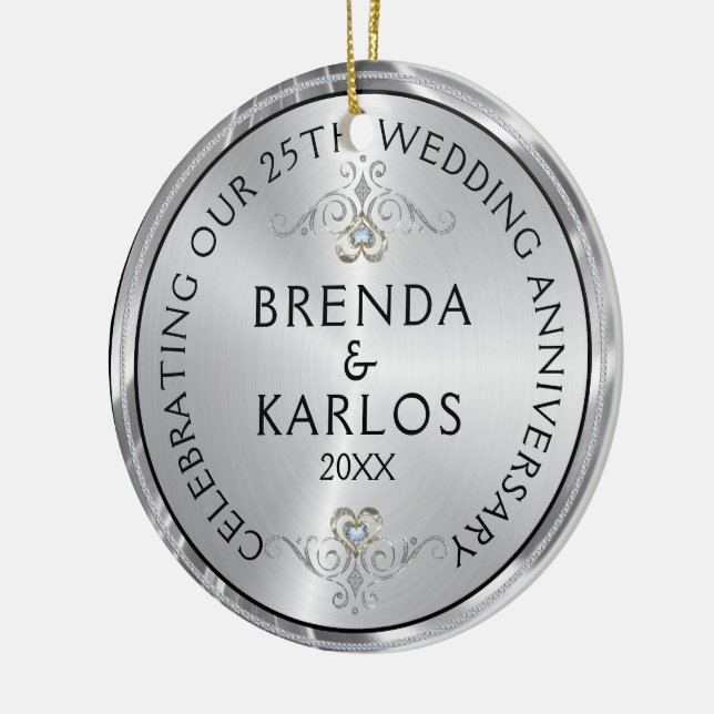 25th wedding anniversary silver & white diamonds ceramic tree decoration (Left)