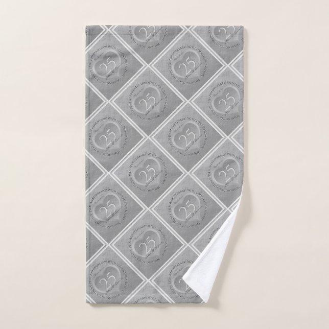 25th Wedding Anniversary Silvery Hand Towel (Hand Towel)