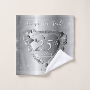 25th Wedding Anniversary Silvery Heart Bath Towel Set