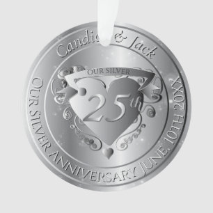 25th Wedding Anniversary Silvery Heart Ornament