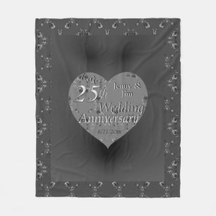 25th Wedding Anniversary Silvery Rose Heart Fleece Blanket