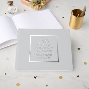 25th Wedding Anniversary Simple Silver Stylised Guest Book