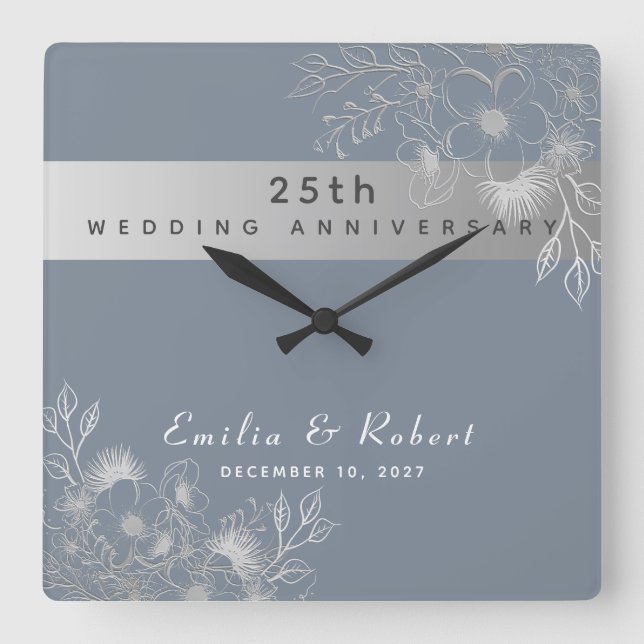 25th Wedding Anniversary Square Wall Clock (Front)