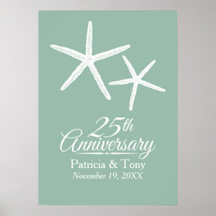 25th Wedding Anniversary Starfish Personalised Poster