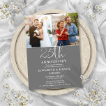 25th Wedding Anniversary Then And Now 2 Photo Invitation<br><div class="desc">An elegant 25th wedding anniversary invitation,  featuring 2 special photos and stylish typography on a silver grey background. Designed by Thisisnotme©</div>