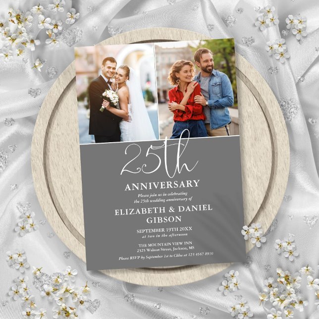 25th Wedding Anniversary Then And Now 2 Photo Invitation (25th Wedding Anniversary Then And Now 2 Photo Invitation)