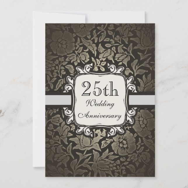 25th wedding anniversary vintage damask invitation (Front)