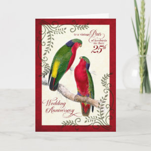 25th Wedding Anniversary Vintage Lorikeet Parrots Card