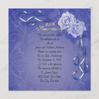 25th Wedding anniversary vow renewal blue roses Invitation