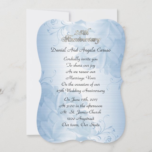 25th Wedding anniversary vow renewal blue satin Invitation (Front)