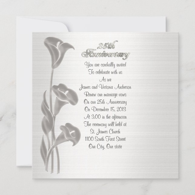 25th Wedding anniversary vow renewal calla lilies Invitation (Front)